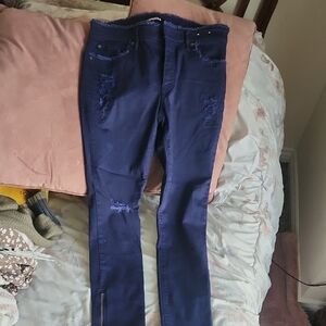 Express Women's Dark Blue Distressed Skinny Jeans